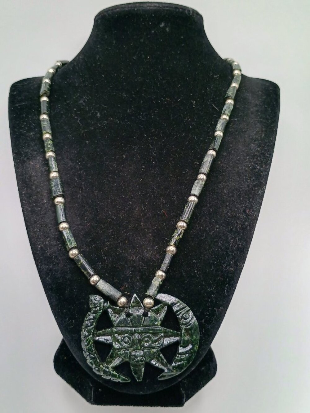 Hand-Carved Machu Picchu Stone Necklace, Inca Wedding, Sun and Moon